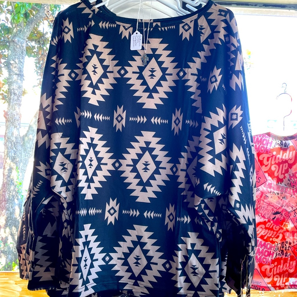 Black/Tan Aztec Long Sleeve Top